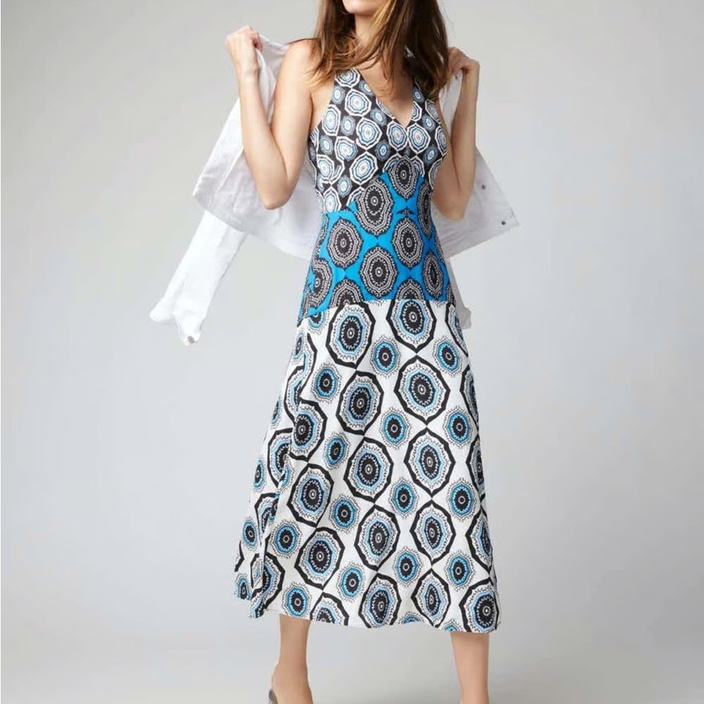 White House Black Market Blue and White Midi Sundress